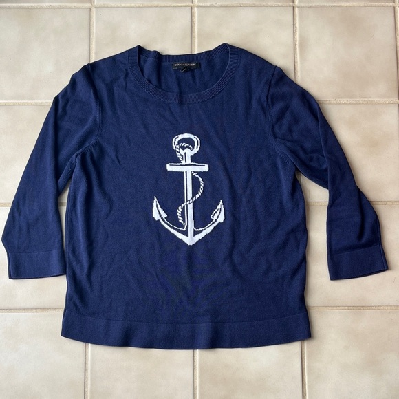 BANANA REPUBLIC Navy Blue Anchor Sweater 60% Cotton 40% Rayon - Picture 2 of 9